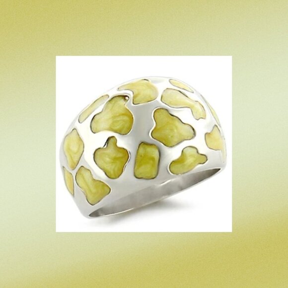 925 Sterling Silver Yellow Epoxy Abstract Pattern Dome Ring Size 10 - Picture 1 of 2